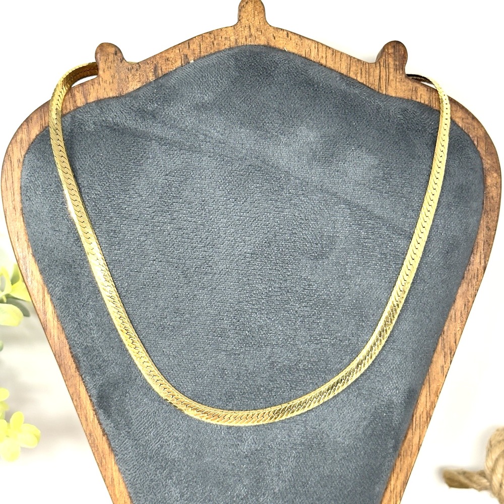 24k HGE Gold Heavy Electroplate Herringbone Chain Necklace 21"